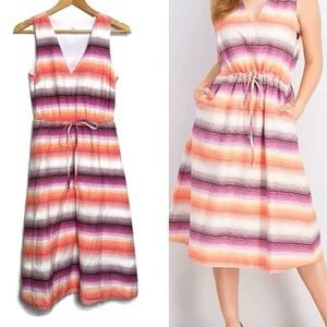 Gap Ombré Midi Cotton Linen Striped Sleeveless Dress Women’s Size 0